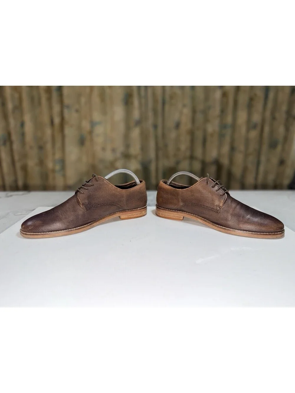 NEXT Hell For Leather Mens US 8 EU 41 Brown Textured Leather Derby Dress Shoes